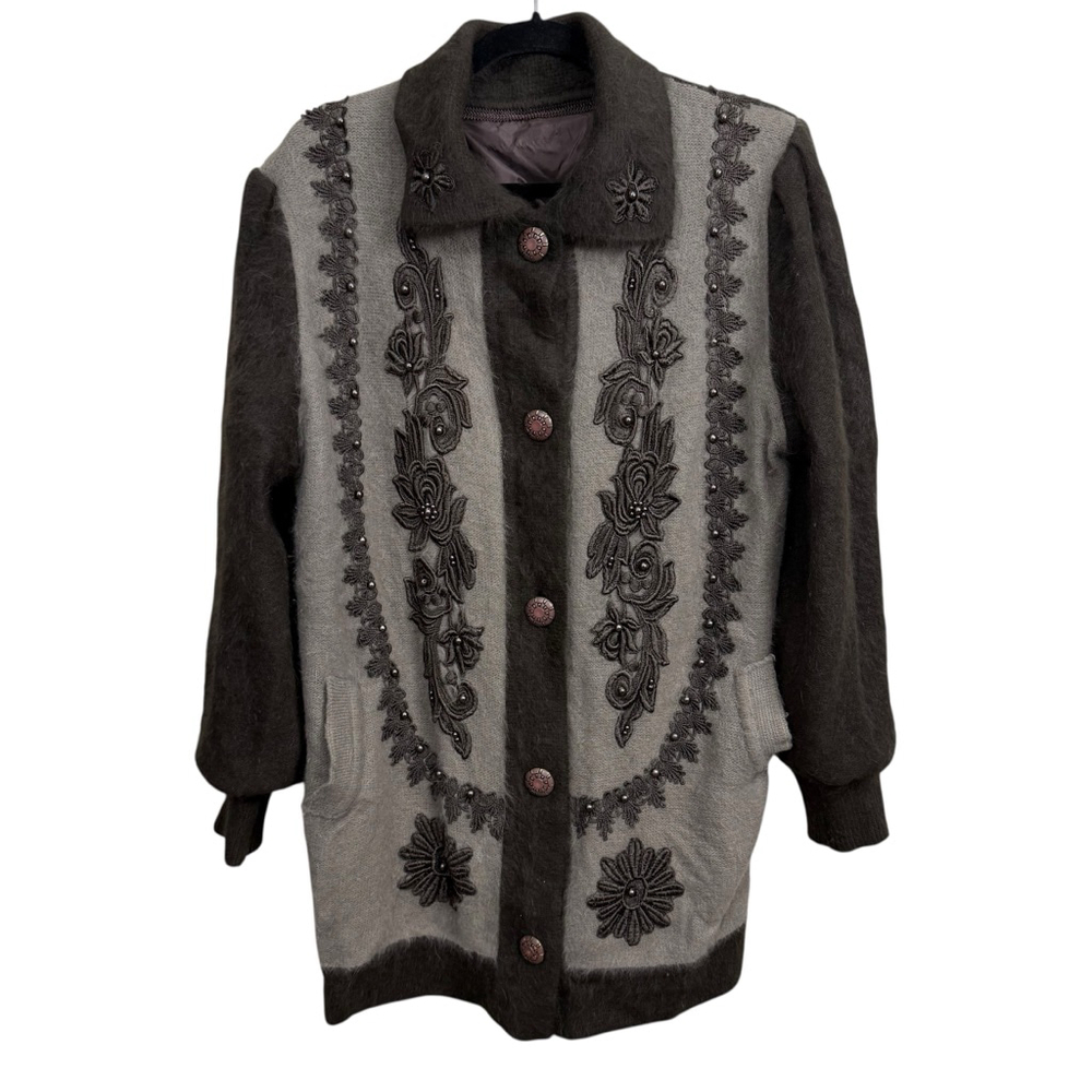 Vintage Angora Beaded Cardigan Korea 80% Angora L/XL
